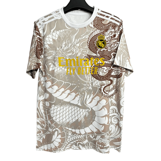 Real Madrid Beige & Red Dragon Jersey - 2025/2026 Special Edition Fan Version